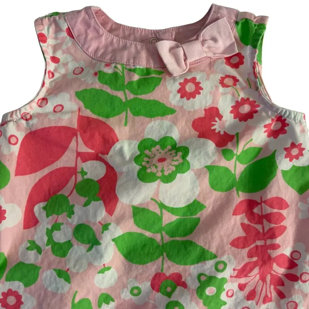 Gymboree Sleeveless Infant Girl’s A-line Dress 12-18Mo Pink Floral Bow Mod Retro